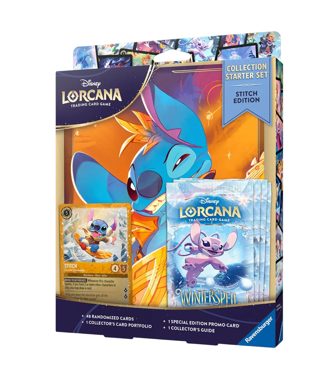Lorcana trading card game collection starter set with Stitch design on a white background