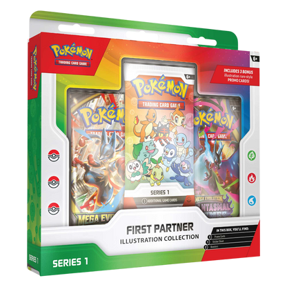 Pokémon trading card game packaging with illustrations and branding